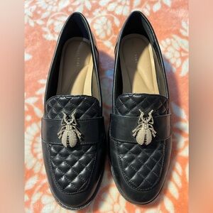 Gianni Bini Black Quilted Loafers with Gold Accent Insect - Super Cute